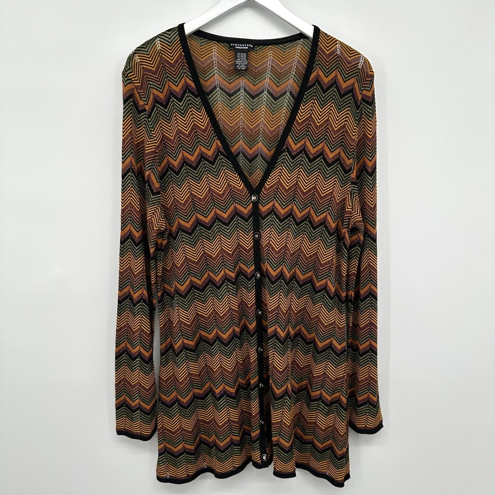 Doncaster Cardigan Sweater Size XL Sheer‎ Knit Chevron Print Bodycon Fit Earthy